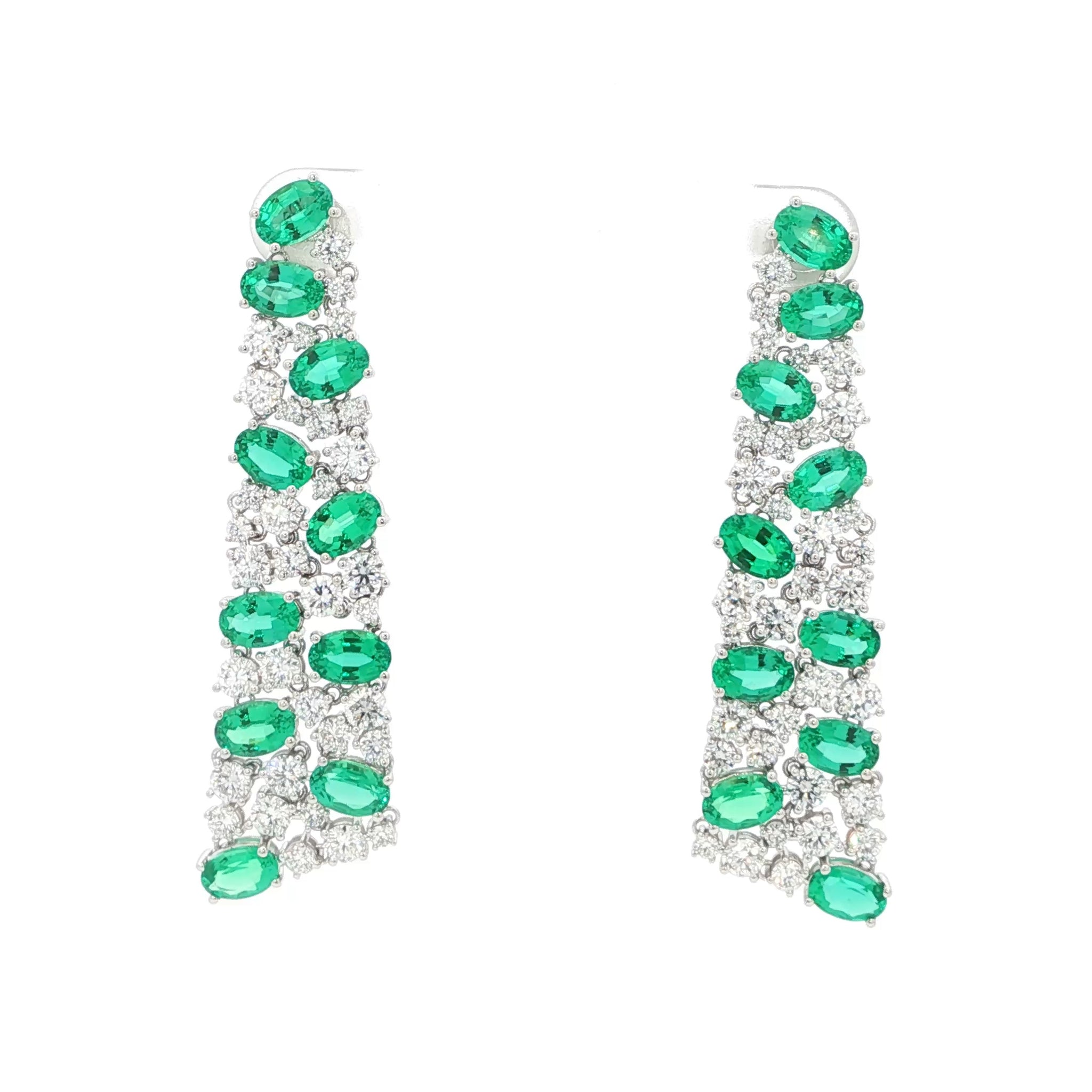 Elegant Emerald and Round Lab Grown Diamond Drop Earrings