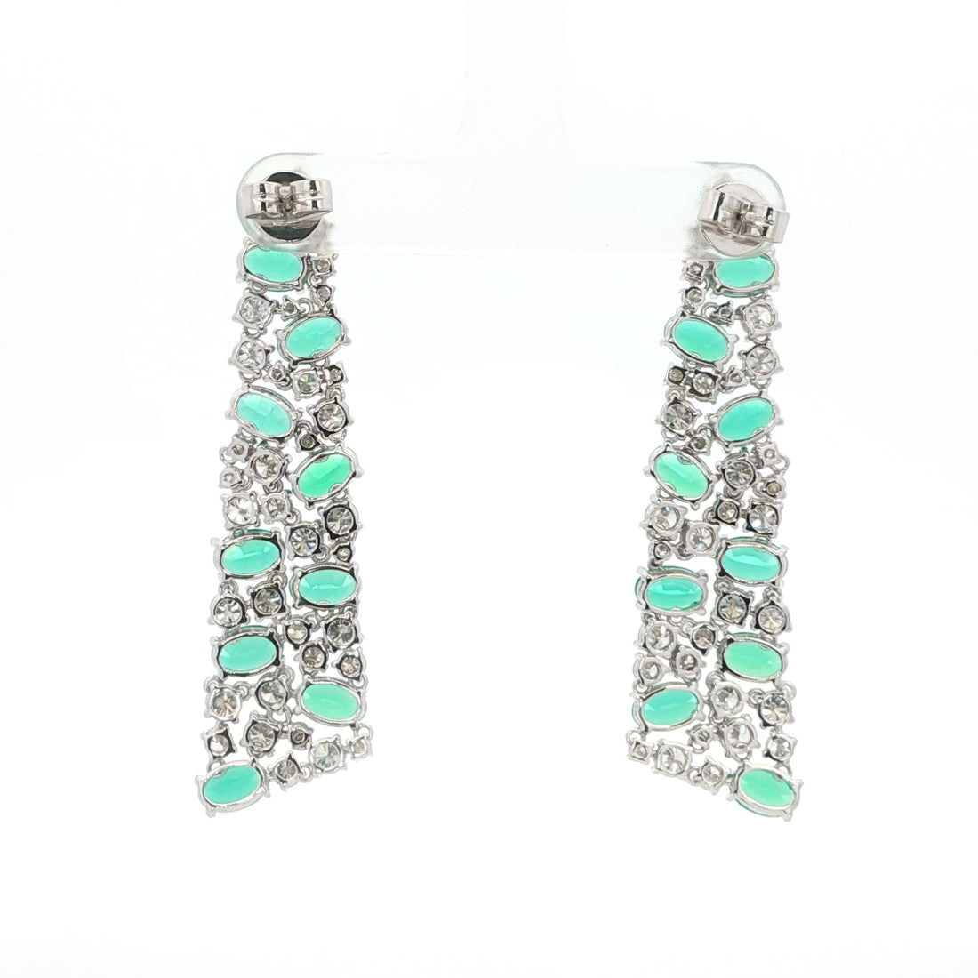 Elegant Emerald and Round Lab Grown Diamond Drop Earrings