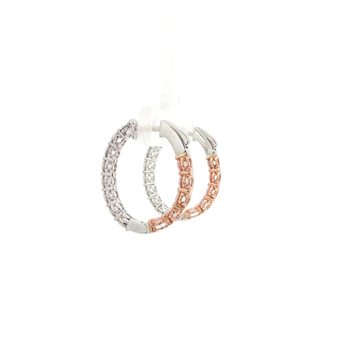 Pink and White diamond hoops - lab grown diamond. 14K Gold