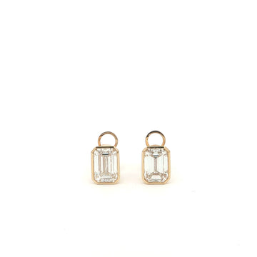 Emerald lab-grown diamond stud earrings in bezel set, 18K yellow gold