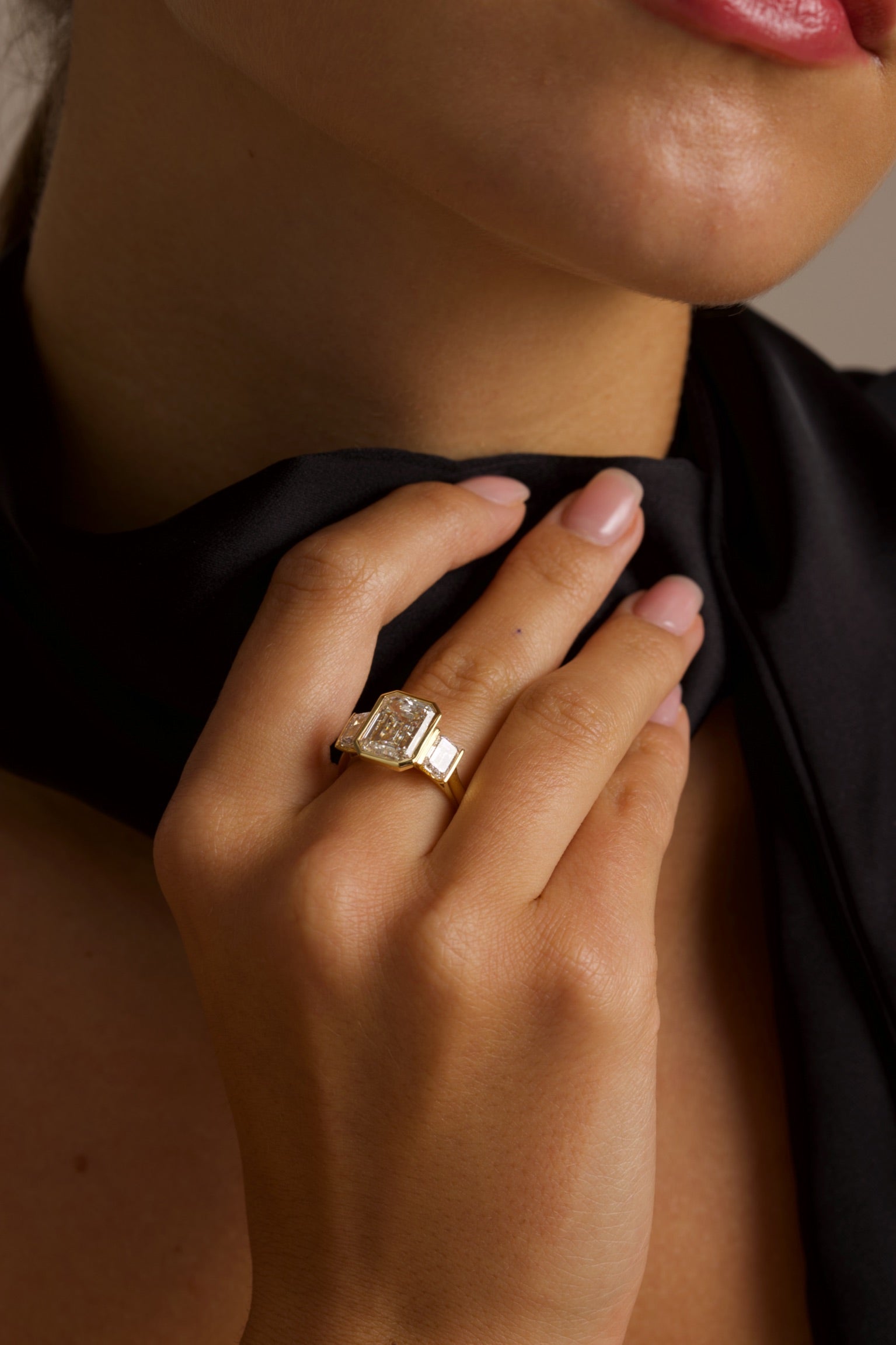 Emerald Trilogy Bezel Lab Grown Diamond Ring