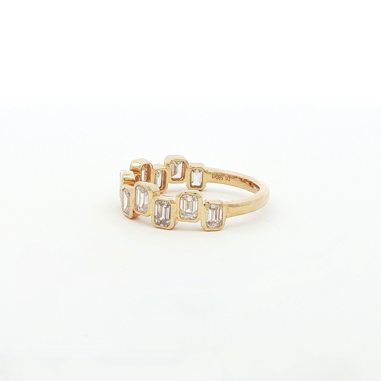 High Low Emerald Bezel Lab Grown Diamond Ring