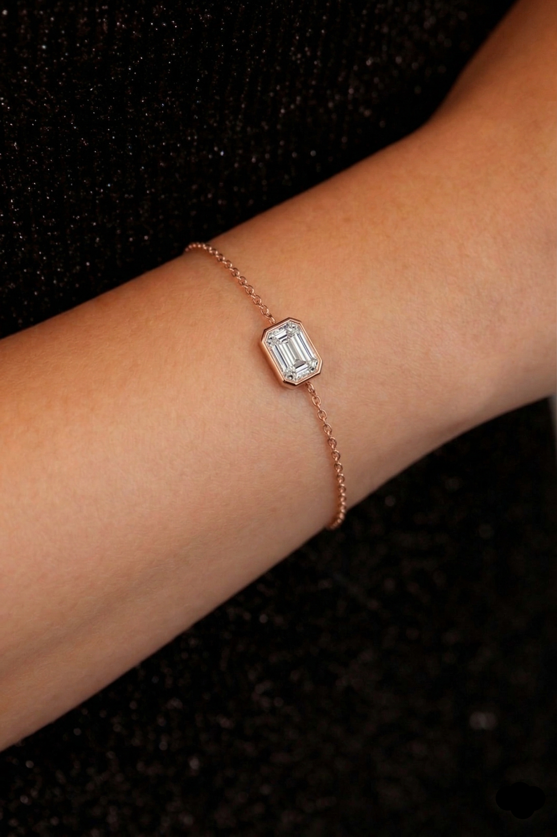 Emerald Bezel Lab-Grown Diamond Chain Bracelet