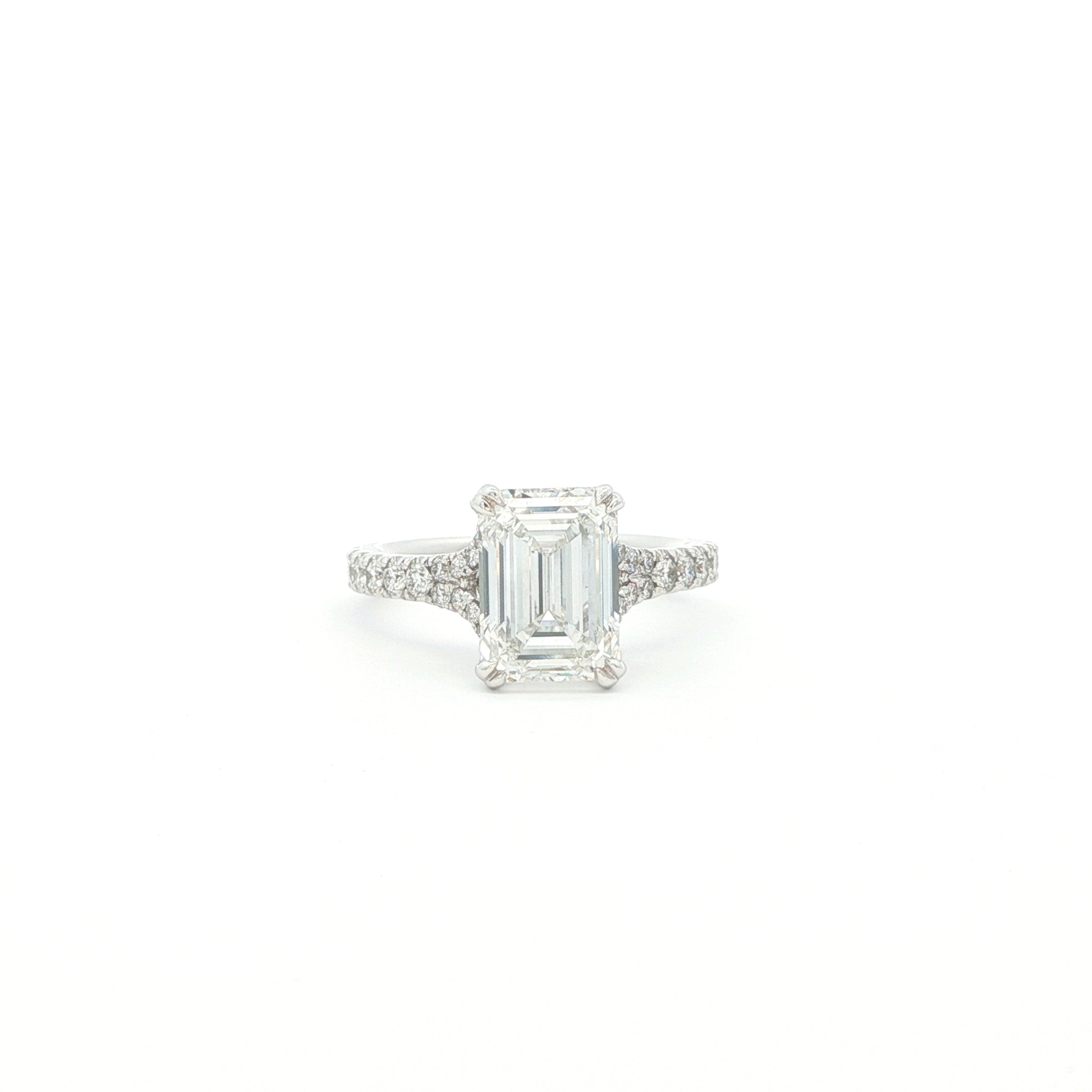 Emerald with Pavé Band Lab Diamond Ring