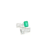 Green Emerald and Marquise Twist Lab Grown Diamond Ring
