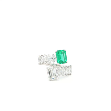 Green Emerald and Marquise Twist Lab Grown Diamond Ring