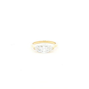 Marquise lab-grown diamond, east-west setting, half bezel in 18k yellow gold. 