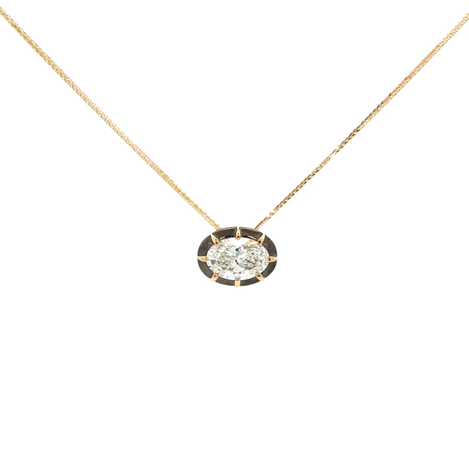 East-West Oval Lab Grown Diamond Georgian Bezel Pendant