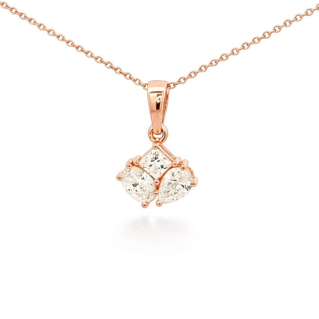 Radiant, Oval & Pear Cluster Lab-Grown Diamond Rose  Gold Pendant by By Angi, lab-grown diamond jeweller in Tsim Sha Tsui Hong Kong | TST HK Fine Jewellery By Angi 尖沙咀人造鑽石珠寶 - Radiant, Oval & Pear Cluster Lab Diamond Pendant | 香港TST求婚鑽石首飾