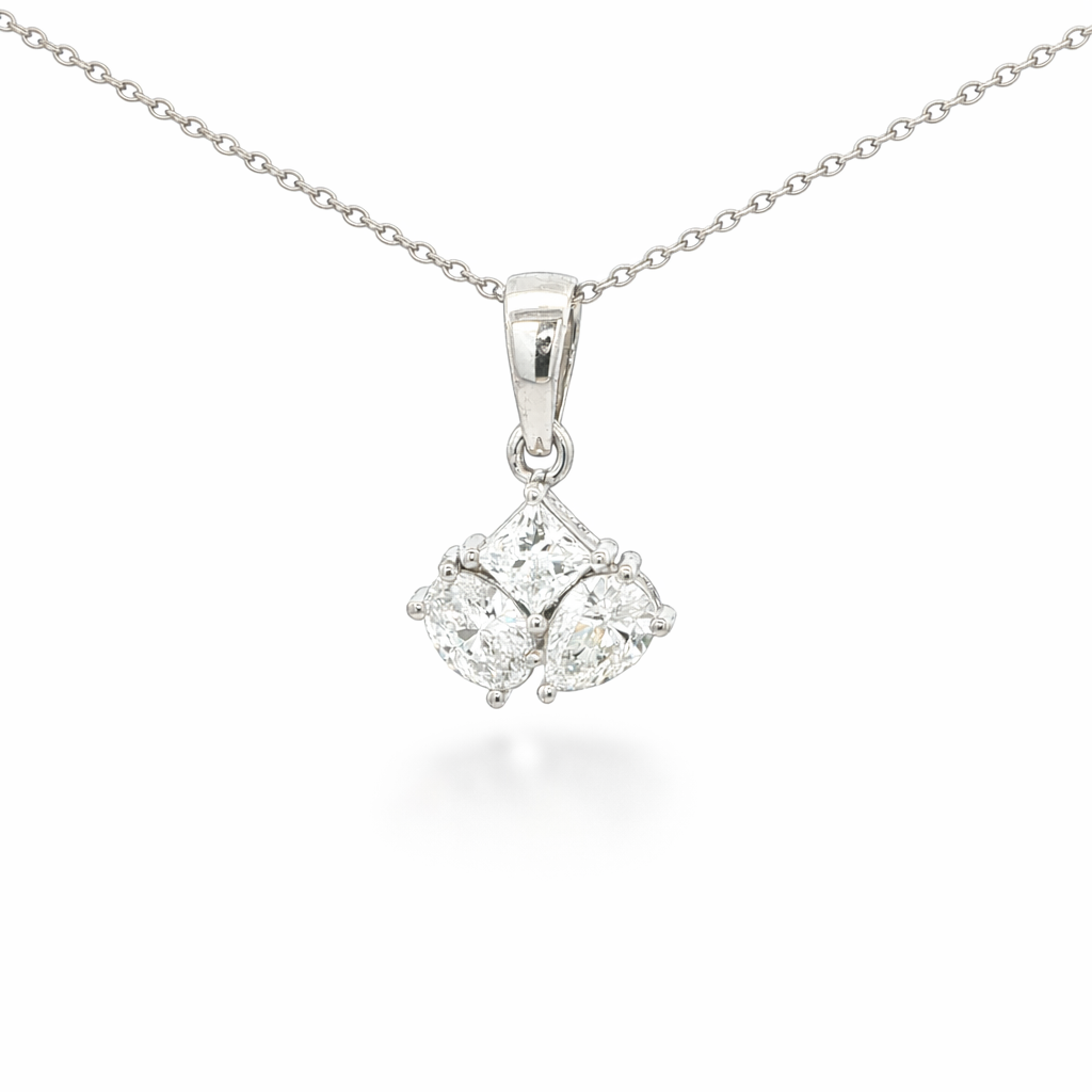 Radiant, Oval & Pear Cluster Lab-Grown Diamond White Gold Pendant by By Angi, lab-grown diamond jeweller in Tsim Sha Tsui Hong Kong | TST HK Fine Jewellery By Angi 尖沙咀人造鑽石珠寶 - Radiant, Oval & Pear Cluster Lab Diamond Pendant | 香港TST求婚鑽石首飾