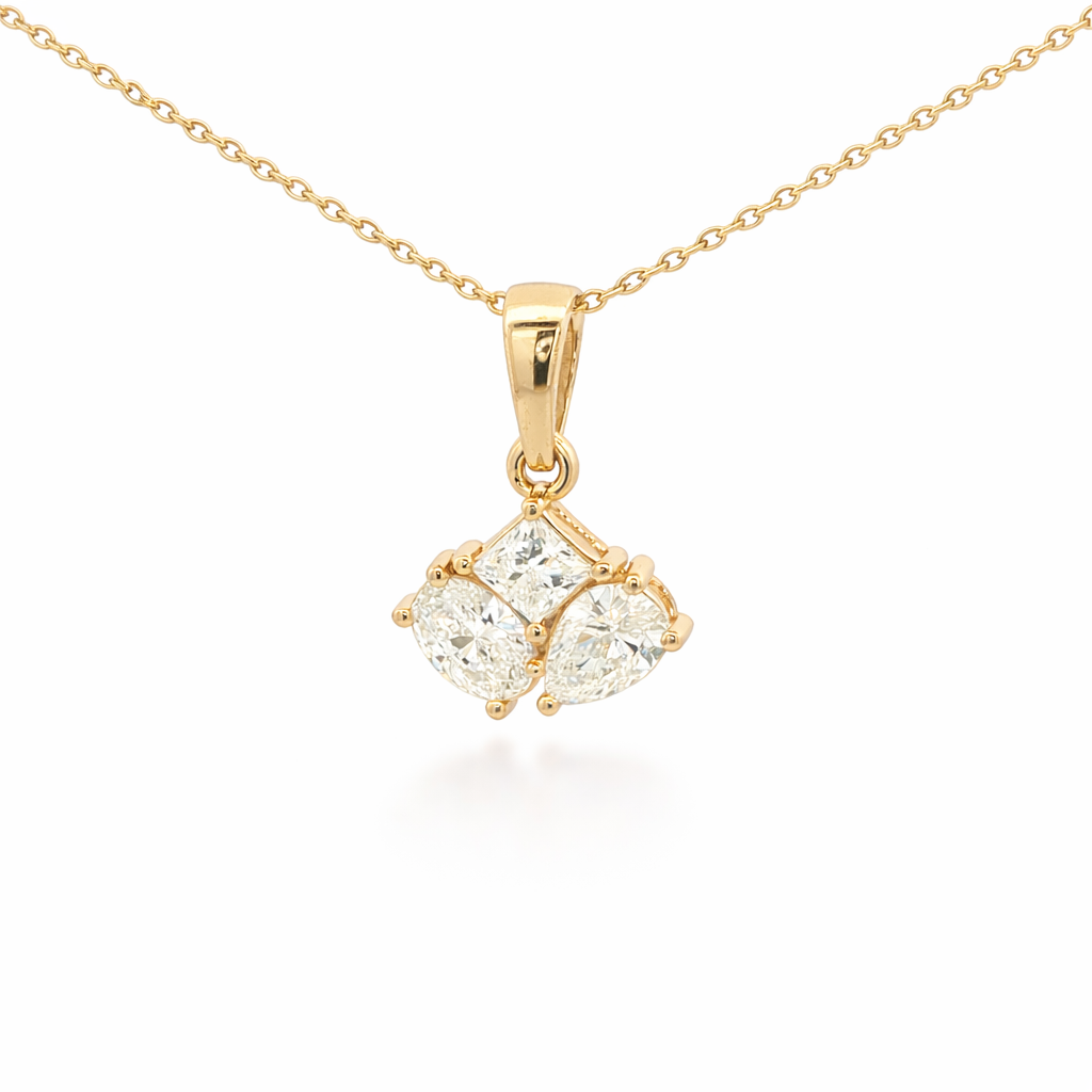 Radiant, Oval & Pear Cluster Lab-Grown Diamond Yellow Gold Pendant by By Angi, lab-grown diamond jeweller in Tsim Sha Tsui Hong Kong | TST HK Fine Jewellery By Angi 尖沙咀人造鑽石珠寶 - Radiant, Oval & Pear Cluster Lab Diamond Pendant | 香港TST求婚鑽石首飾