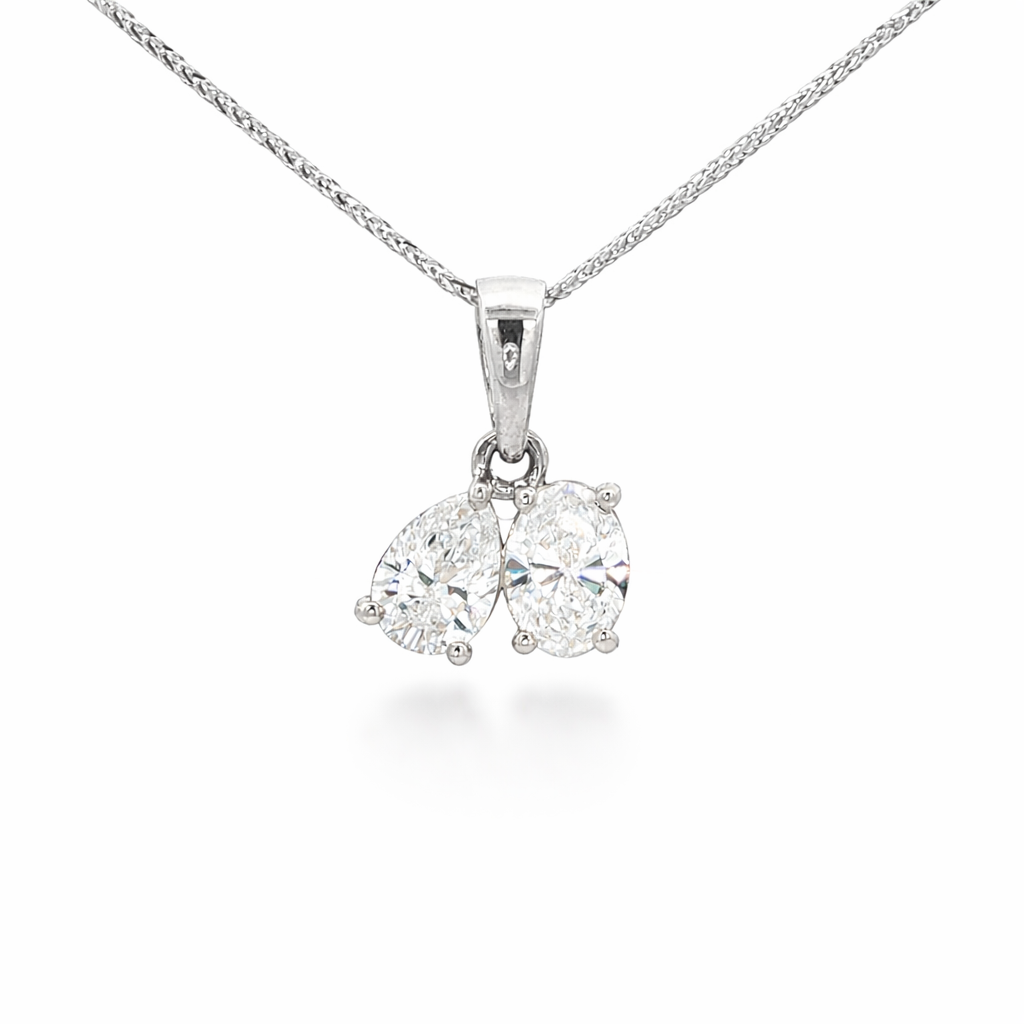 Oval & Pear Toi Et Moi Lab-Grown Diamond White Gold Pendant by By Angi, lab-grown diamond jeweller in Tsim Sha Tsui Hong Kong | TST HK Fine Jewellery By Angi 尖沙咀人造鑽石珠寶 - Oval & Pear Toi Et Moi Lab Diamond Pendant | 香港TST求婚鑽石首飾