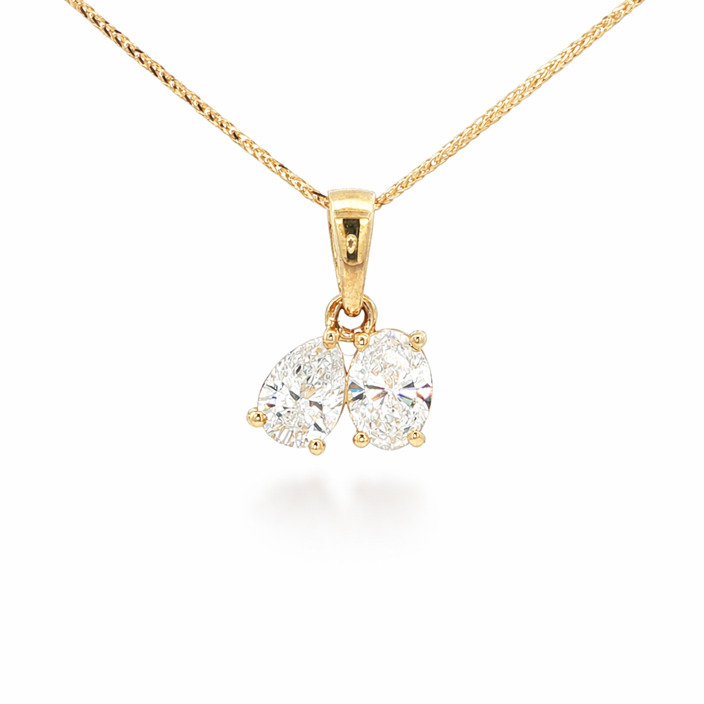 Oval & Pear Toi Et Moi Lab-Grown Diamond Yellow Gold Pendant by By Angi, lab-grown diamond jeweller in Tsim Sha Tsui Hong Kong | TST HK Fine Jewellery By Angi 尖沙咀人造鑽石珠寶 - Oval & Pear Toi Et Moi Lab Diamond Pendant | 香港TST求婚鑽石首飾