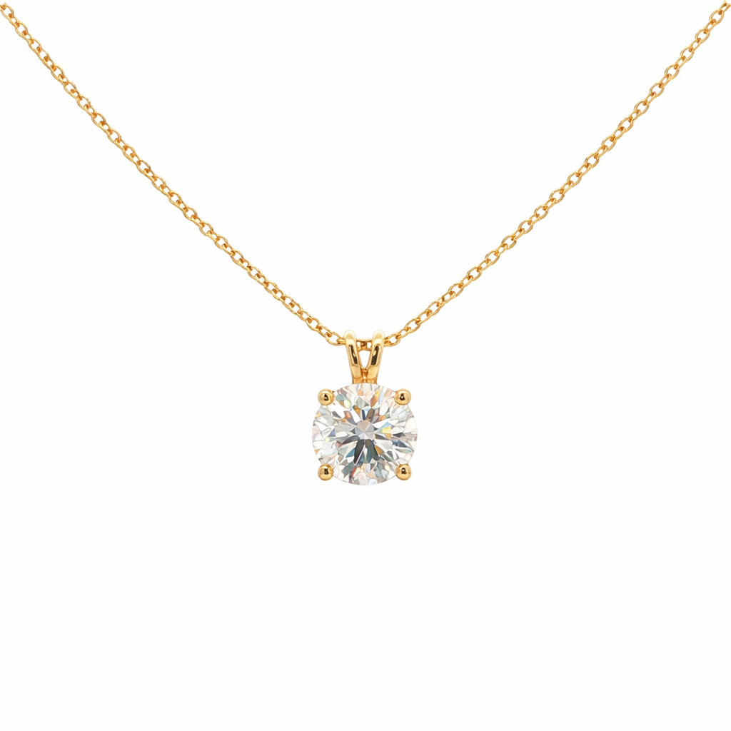 Lab-grown brilliant round diamond pendent necklace in 18k yellow gold.