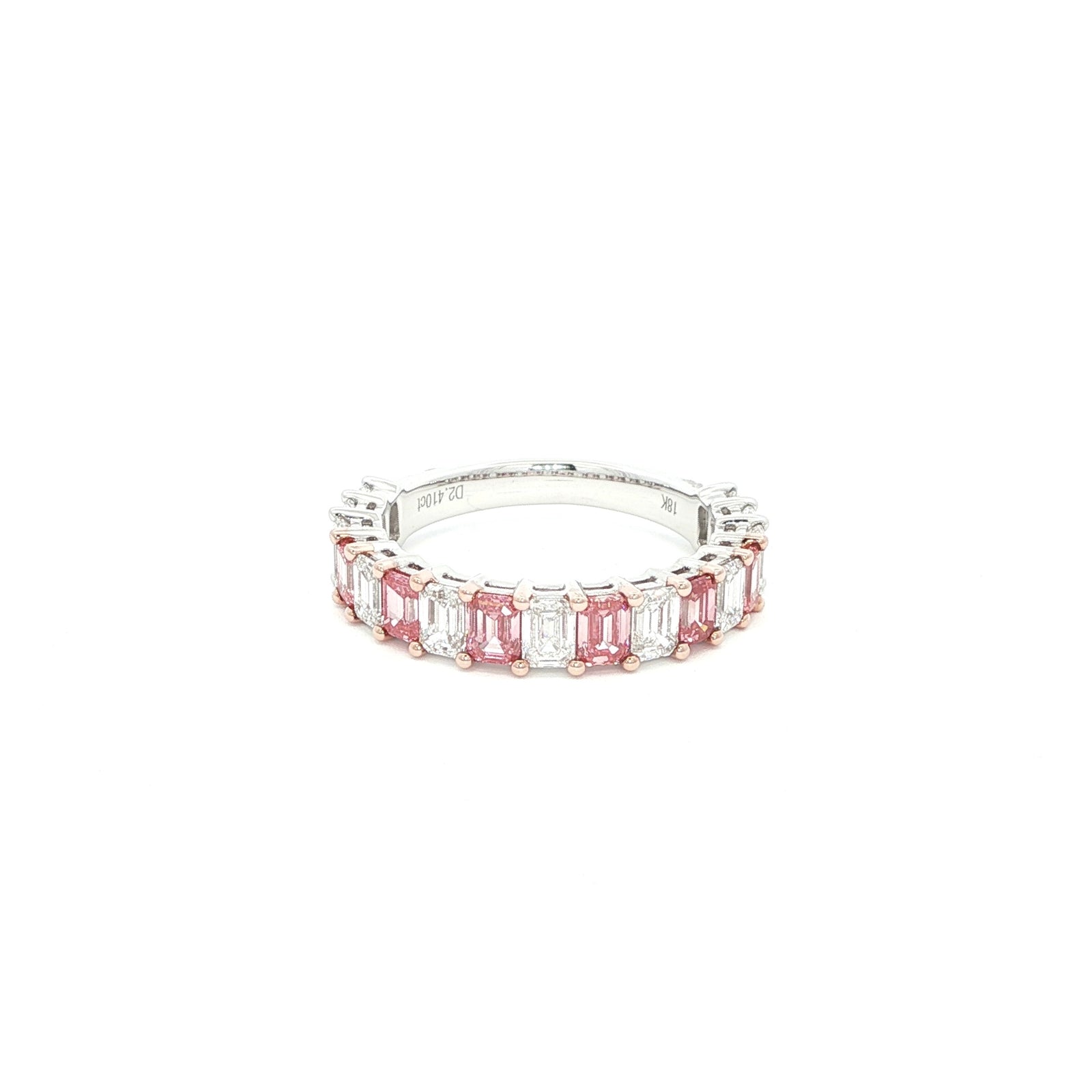 Pink Duo Tone Emerald Half Eternity Lab Grown Diamond Ring