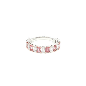 Pink Duo Tone Emerald Half Eternity Lab Grown Diamond Ring