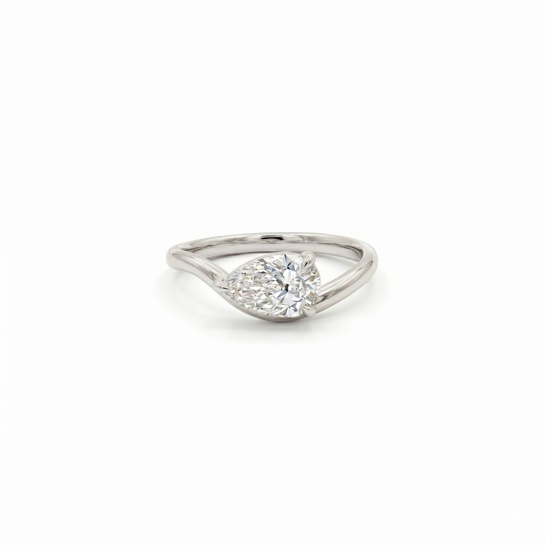 Pear Shaped Brilliant Cut Diamond Solitaire Ring in Curve band Yellow Gold By Angi jeweller Tsim Sha Tsui Hong Kong