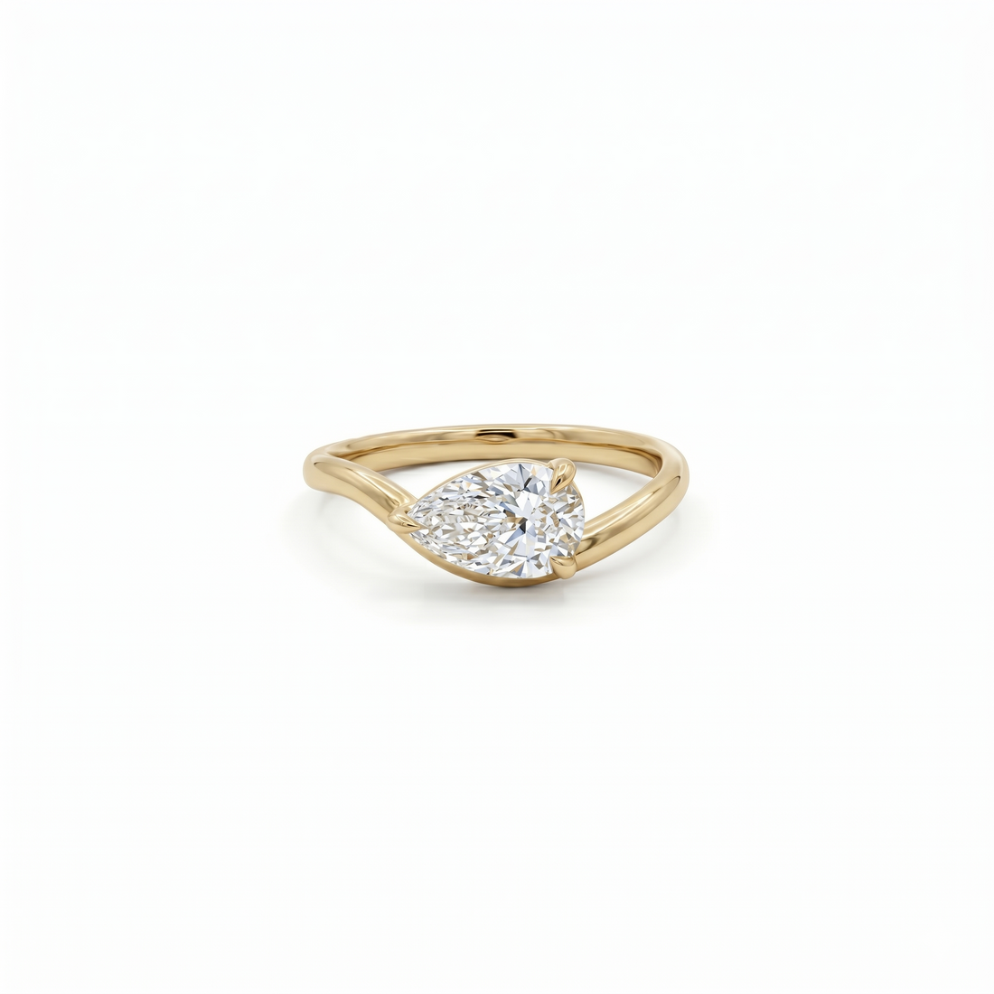 Pear Shaped Brilliant Cut Diamond Solitaire Ring in Curve band Yellow Gold By Angi jeweller Tsim Sha Tsui Hong Kong
