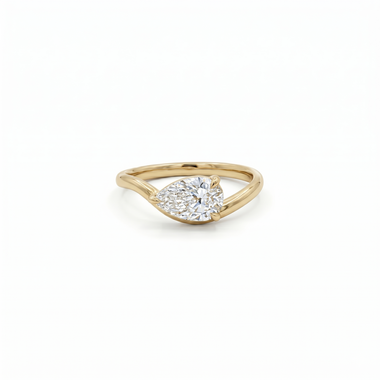 Pear Shaped Brilliant Cut Diamond Solitaire Ring in Curve band Yellow Gold By Angi jeweller Tsim Sha Tsui Hong Kong