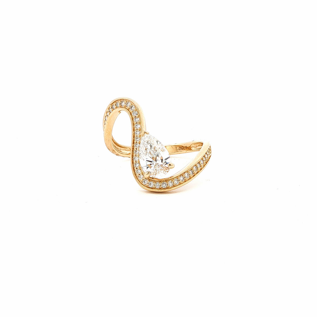 Pear Shaped Brilliant Cut Diamond Halo Cocktail Ring in Rose Gold by By Angi jewellery in Tsim Sha Tsui Hong Kong