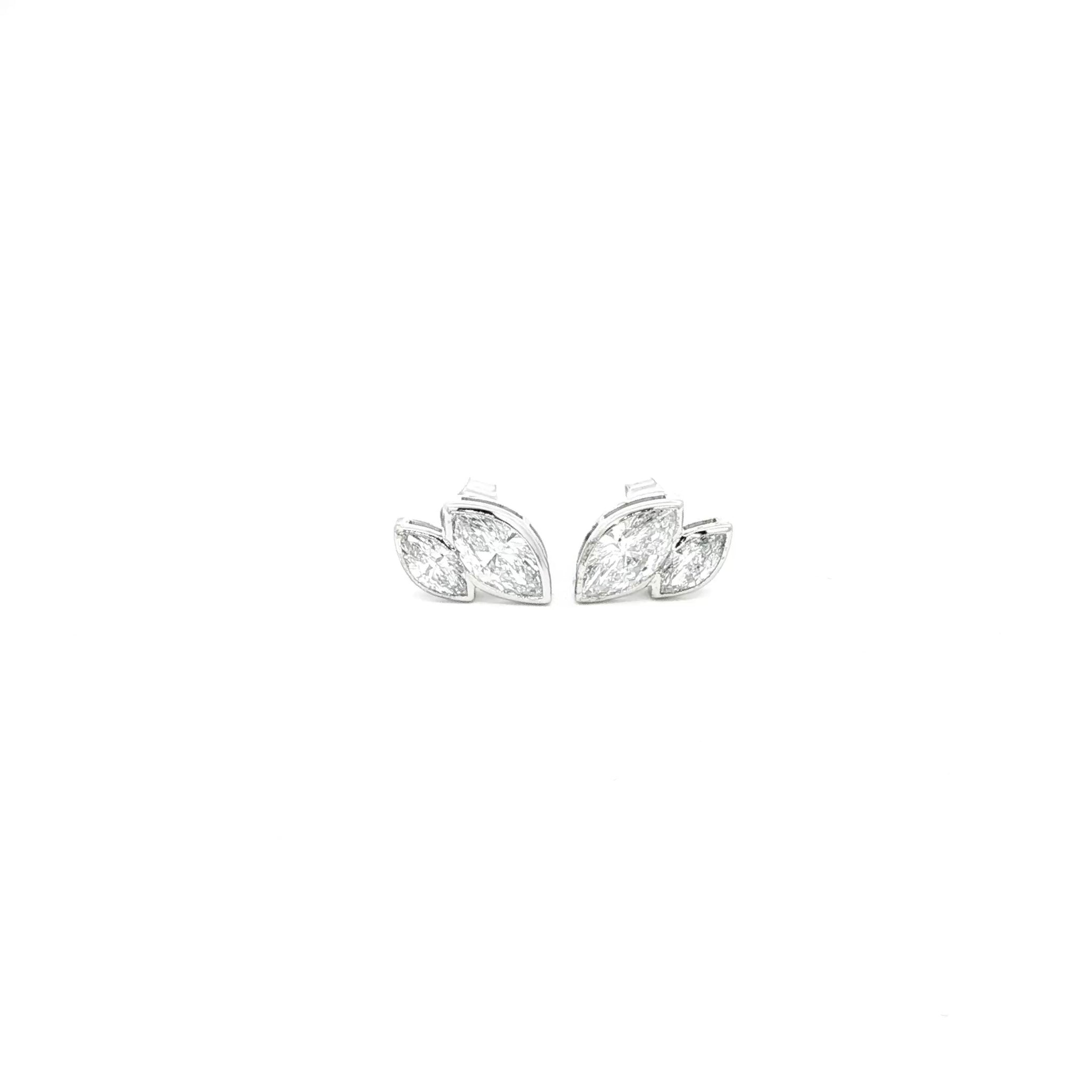Marquise lab grown diamond studs in bezel setting, toi et moi style. 