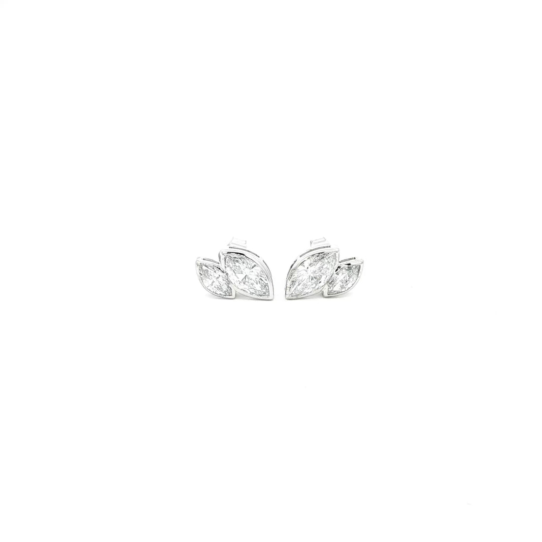 Marquise lab grown diamond studs in bezel setting, toi et moi style. 