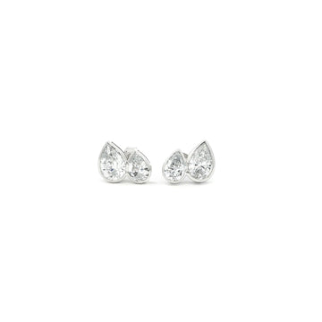Pear lab grown diamond stud earrings in bezel set, toi et moi style
