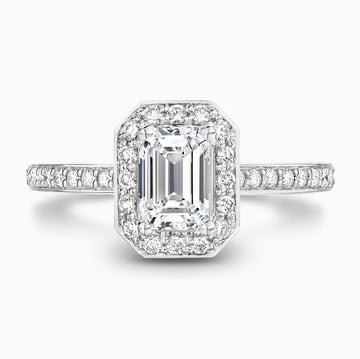 Diamond Halo Engagement Ring with Bright-Cut Diamond Band