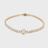 14K Yellow Gold Radiant-Cut Bezel-Set Lab-Grown Diamond Tennis Bracelet

Crafted in 14K Yellow Gold, this exquisite bracelet features a seamless line of Round-cut Lab-Grown Diamonds, with a Radiant-cut center stone bezel-set as its focal point. A modern take on a classic tennis bracelet, it delivers timeless elegance and brilliance for moments that matter!