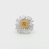 18K_White_Gold_Yellow_Gold_Rose_Gold_Luine_Ring_Lab_Grown_Diamonds_Fancy

The sunflower-inspired Lumine ring is crafted in 18K tri-color gold (White, Yellow, and Rose Gold). At the centre is a fancy yellow cushion-cut diamond set in Yellow Gold. Surrounding it is a halo of pink diamonds set in Rose Gold. Completing the bloom are "petals" of white diamond set in White Gold. The result is a bold and captivating dual-tone statement piece, perfect for adding a touch of glamour to any evening look.