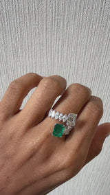 Green Emerald and Marquise Twist Lab Grown Diamond Ring