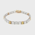 18K White & Yellow Gold Emerald-Cut Lab-Grown Diamond Tennis Bracelet 

An endless line of emerald-cut diamonds—white stones encircle the tennis-band, interspersed by six yellow emerald-cut accents. Set in a dual-tone 18K White and Yellow Gold setting, it delivers seamless sparkle and modern luxury for every occasion.