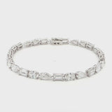 18K White Gold, Fancy Shape, Baguette, Pear, and Oval Cut Tennis Bracelet 

Crafted in 18K White Gold, this exquisite tennis bracelet showcases an alternating pattern of Baguette, Pear, and Oval-Cut Lab-Grown Diamonds. Meticulous craftsmanship shines through each prong-set facet, delivering a rhythmic, multidimensional sparkle from every angle. This modern blend of three shapes creates a timeless yet contemporary elegance, perfect for elevating moments that deserve to shine. 