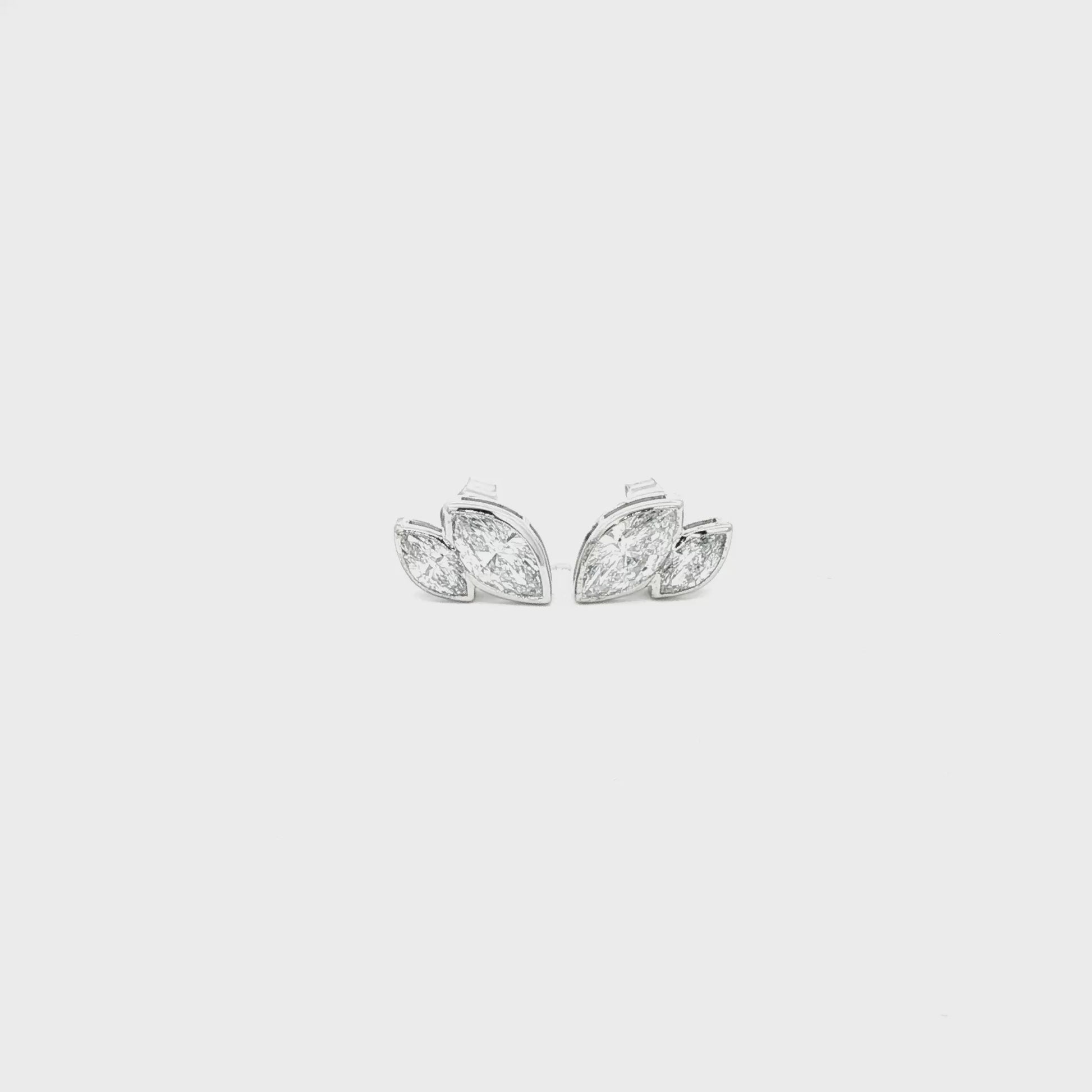 Marquise lab grown diamond studs in bezel setting, toi et moi style. 