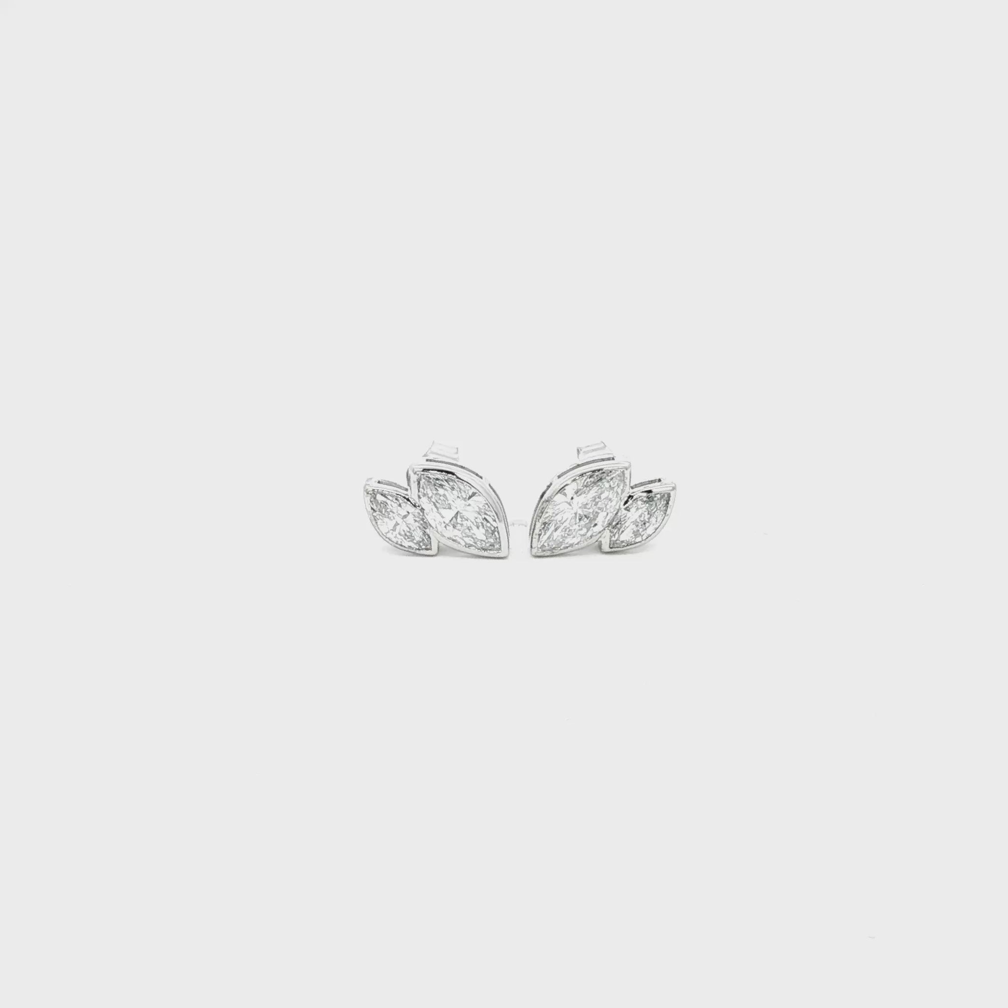 Marquise lab grown diamond studs in bezel setting, toi et moi style. 