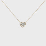 Lab-grown fancy heart diamond pendant necklace in 18k yellow gold, bezel set.