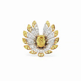 18K_Yellow_Gold_Lab_Grown_Diamond_Ring_Oval_Cut_Fancy_Statement_Cocktail_Evening 

This 18K Yellow Gold ring exudes luxury, showcasing a yellow oval-cut diamond centre with a delicate floral-inspired halo adorned with white and yellow diamonds. The meticulous craftsmanship makes it a standout piece, perfect for adding a touch of glamor to your look!