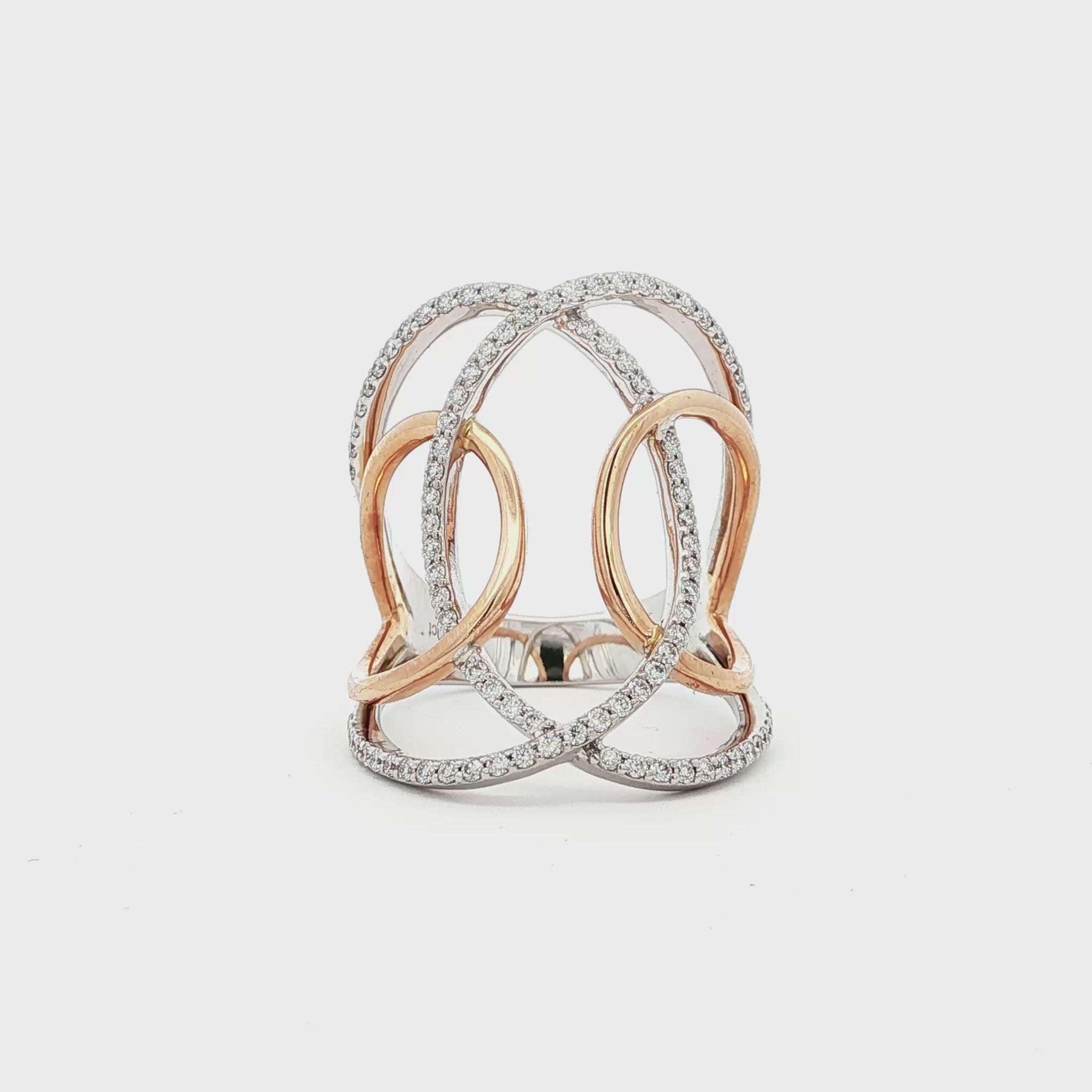 18K_White_Gold_Rose_Gold_Pave_Lab_Grown_Diamonds_Ring_Elegant_Evening_Cocktail

This 18K White Gold and Rose Gold ring features an elegant intertwined design adorned with pavé-set diamonds. Perfect for adding a touch of glamour and sophistication to any look!