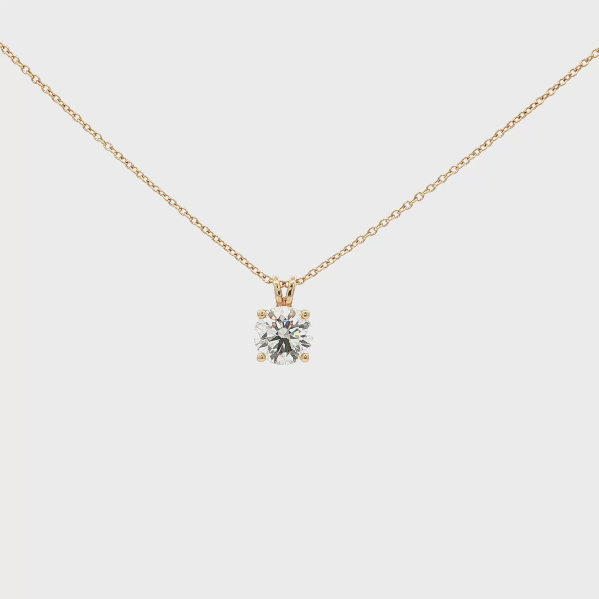 Lab-grown brilliant round diamond pendent necklace in 18k yellow gold. 