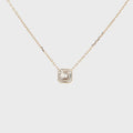 Lab-grown asscher diamond pendant necklace in 18k yellow gold, bezel set. 