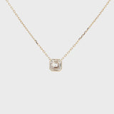 Lab-grown asscher diamond pendant necklace in 18k yellow gold, bezel set. 