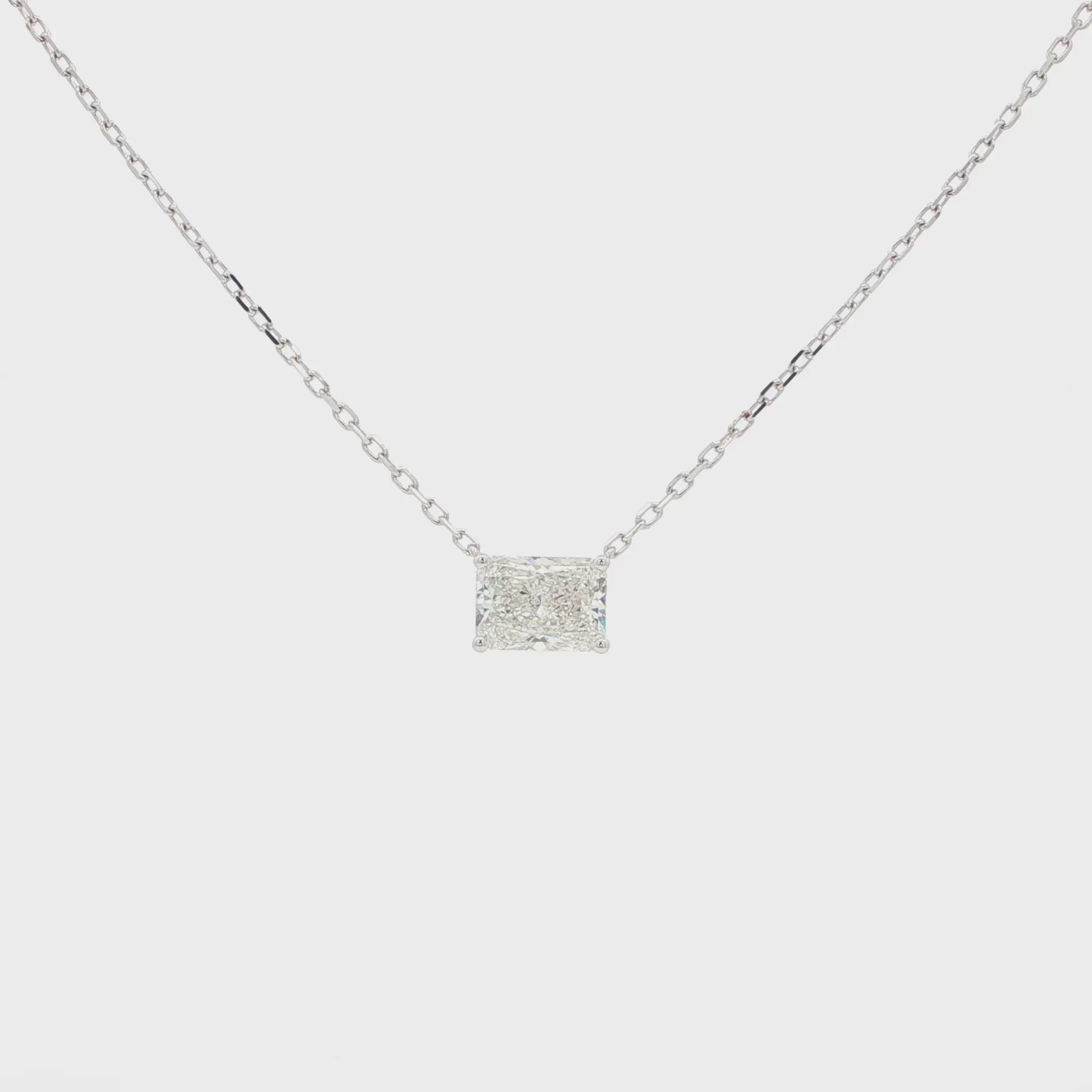 Lab grown radiant cut diamond pendant necklace in 18k white gold