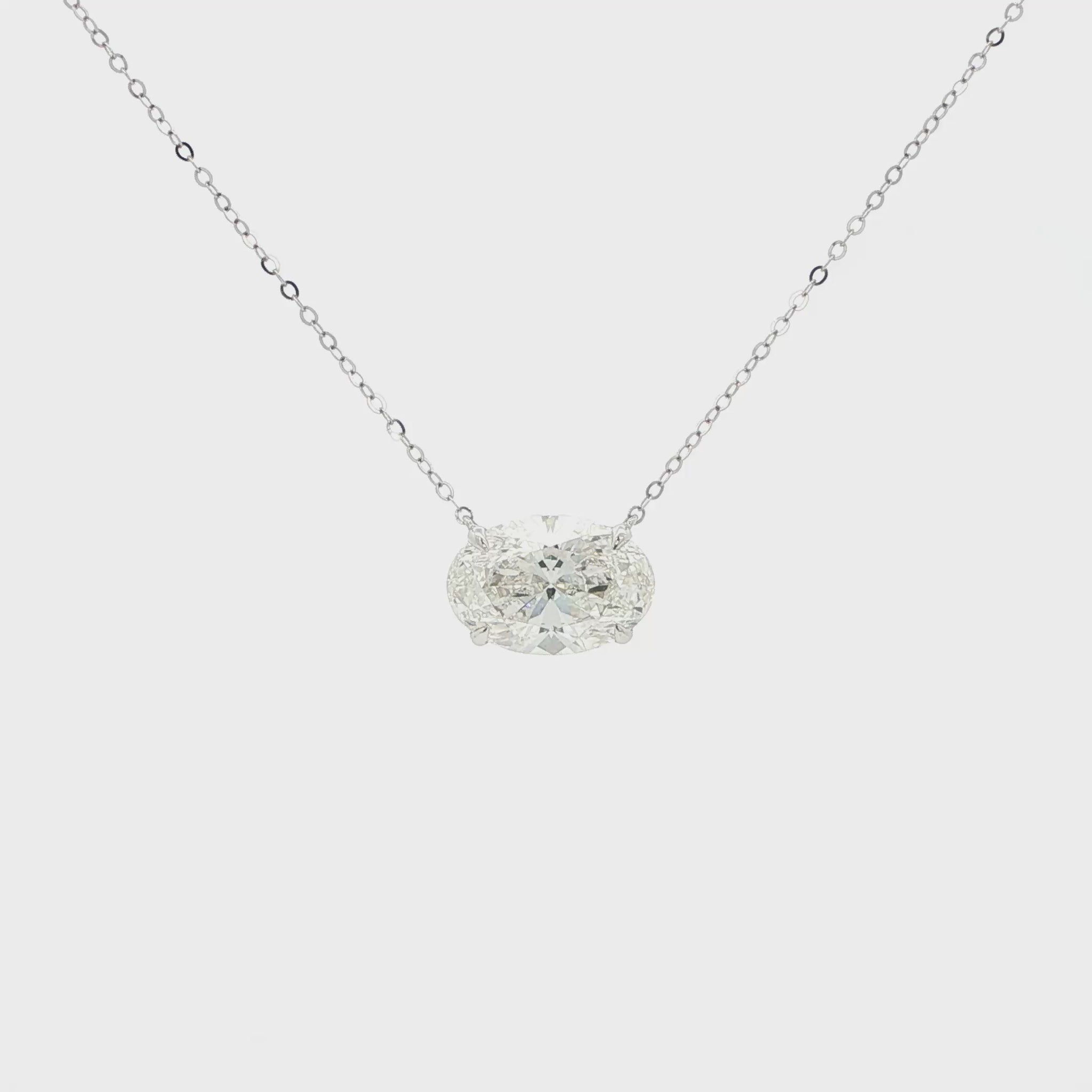 Lab-grown oval diamond pendant necklace in 18k white gold